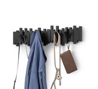 Umbra Sticks Wall-Mounted Coat Rack Rail Hook with 8 Retractable Pegs ? Modern, Space-Saving Storage Organizer, Black