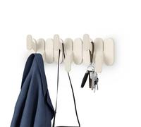 Umbra Tempo Wall Hook - Modern 6-Hook Coat & Towel Rack, Recycled ABS & Wood Fiber, Sand (Beige), Easy Mount Entryway Organizer