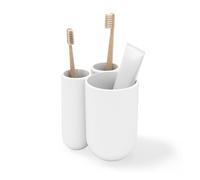 Umbra Touch Toothbrush Holder, 3-Compartment Toothpaste Organizer, White | Matte finish, easy to clean, compact design, durable material, recycled plastic