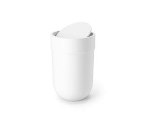Umbra Touch Trash Can, Small 1.6-Gallon Garbage Bin with Swing Lid, Waste Basket for Bathroom or Office, White