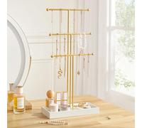 Trigem Hanging Jewelry Organizer - 3 Tier Table Top Necklace Holder, Jewelry Box and Jewelry Display with Jewelry Tray