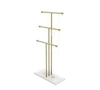 Umbra Hanging Organizer - 3 Tier Table Top Necklace Holder, Box Display with Jewelry Tray Base, Steel, White/Brass