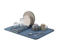 Umbra Udry Dish Drying Rack with Mat, Folds Flat for Storage, Slate Blue | Protects countertop, BPA-free, recycled plastic construction
