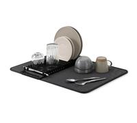 Umbra Udry Dish Rack and Microfiber Drying Mat - Space-Saving Design Folds Up for Easy Storage, Basic Rack, Black