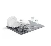 Umbra Udry Dish Rack with Movable Pegs and Microfiber Drying Mat - Space-Saving Design Folds Up for Easy Storage, Basic Rack, Dark Grey