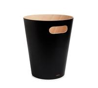 Umbra Woodrow 2-Gallon Modern Wooden Trash Can Wastebasket, Attractive Bin for Garbage or Recycling, Suitable for Home or Office, Black/Natural