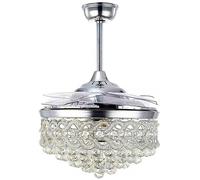 Umbratica 42”Crystal Ceiling Fans with Light Modern Remote Retractable Blades Chandelier with Silent Motor, Dimmible 3 Color Changes LED Lighting Fixture Chandeliers