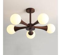 Umbratica Mid Century Modern Milk Glass Ceiling Light 3-Light Front Porch Wood Farmhouse Semi Flush Sputnik Chandelier Bedroom for Kitchen Laundry Room Dining