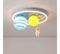 Umbratica Minimalist Cartoon Astronaut Kids Flush Mount Ceiling Light Fixtures Modern Nordic Blue Planet Boy Girl's Room Close To Ceiling Lamp Mid Century Bedroom Chandelier For Nursery Kindergartens