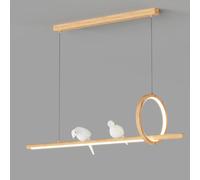 Umbratica Modern Farmhouse Linear Chandelier Wood Rustic Light for Dining Room Table Nordic Bird Long Strip Dimmable Led Ceiling Hanging Lamp Fixtures for Kitchen Island Restaurant Cbar/Log Color