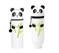 Umbrean Cute Panda Pencil Case, 2-in-1 Silicone Pen Holder, Standing, White with Bamboo Branch Design, Bamboo Panda