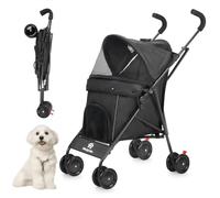 Umbrella Dog Stroller for Small Dogs 10 to 9 kg, Foldable Pet Stroller, Lightweight, 4.1 kg, with Double 4 Wheel Shoulder Strap, Storage Basket, Drink Holder, Dark Green (Black)