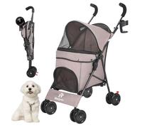Umbrella Dog Strollers, Pet Pushchairs for Small/Medium Dogs and Cats, Puppy Stroller with Breathable Mesh, 4 Wheels with Universal Front Wheels, Lightweight Carts for Outdoor Travel (Coffee)