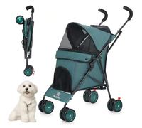 Umbrella Dog Strollers, Pet Pushchairs for Small/Medium Dogs and Cats, Puppy Stroller with Breathable Mesh, 4 Wheels with Universal Front Wheels, Lightweight Carts for Outdoor Travel (Dark Green)