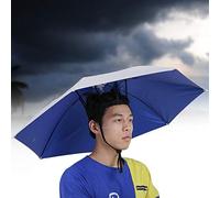 Umbrella Hat Hand Hat, Umbrella Hat Sunscreen Windproof Head Mounted Umbrella 77cm Top Folding Hat Umbrella (Outer Silver and Inner Sapphire Blue)