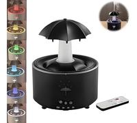 Umbrella Humidifier, Umbrella Diffuser with Rain Effect, Rotating Umbrella Drop 7-Color LED Aromatherapy Diffuser, 300ml Essential Oil Humidifier with Remote,Auto Shut-Off(Black)