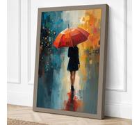 Umbrella in the Rain Canvas Wall Art Print 18x12 Inch
