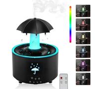 Umbrella Rain Humidifier, 7 Color Umbrella Diffuser with Rain Effect, 300Ml Essential Oil Rainfall Humidifier, 360° Rotatable & Waterless Auto-Off Raindrop Aromatherapy Diffuser (Black)