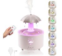 Umbrella Rain Humidifier, Essential Oil Diffuer for Bedroom, 7-Color Rotating Umbrella Rain Drop Aromatherapy Diffuser, 300ML Large Mist Humidifier Diffusers with Remote & Timer (White)