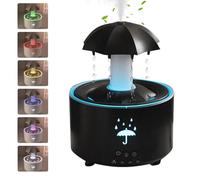 Umbrella Rain Humidifier, Umbrella Diffuser with Rain Effect, 300ml Essential Oil Rainfall Humidifier, 7-Colour LED Rotating Aromatherapy Diffuser with Remote Control & Auto Shut-Off Bedroom (Black)
