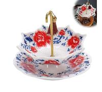 Umbrella Shape Ceramic Tea Strainer, Chinese Blue and White Porcelain Loose Leaf Infuser with Rotating Design, Elegant Coffee Brewing Filter and Kung Fu Accessories, Gift for Steeping Lovers (Red)