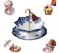 Umbrella Shape Ceramic Tea Strainer,Chinese Blue & White Porcelain Loose Leaf Filter with Rotating Design,Tea Infuser for Coffee Brewing,Ideal Gift for Tea-Lovers and Collector (Blue)