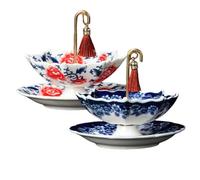 Umbrella Shape Ceramic Tea Strainer, Elegant Peony Floral & Blue White Porcelain Loose Leaf Tea Strainer with Matching Base, Rotatable Oriental Kung Fu Tea Difuser for Tea & Coffee Brewing (Mixed)