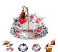 Umbrella Shape Ceramic Tea Strainer, Exquisite Porcelain Tea Colander with Tray, Traditional Kung Fu Tea Infuser Filter for Loose Leaf Tea, Table Accessory & Home Decor (Red)