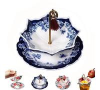 Umbrella Shape Ceramic Tea Strainer, Exquisite Porcelain Tea Colander with Tray, Traditional Kung Fu Tea Infuser Filter for Loose Leaf Tea, Table Accessory & Home Decor (Blue)