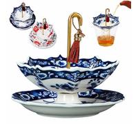 Umbrella Shape Ceramic Tea Strainer, Hand-Paint Chinese Blue & White Porcelain Loose Leaf Filter, Traditional Oriental Kung Fu Tea Infuser for Tea Brewing (Celadon Tea Strainer Set)
