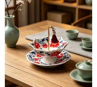 Umbrella Shape Tea Strainer, Ceramic Tea Infuser Umbrella, Chinese Kung Fu Teas Filter Set, Loose Teas Strainers for Office Tabletop Collectible Home Decor, Gift for Teaing Lovers Red