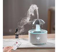 Umbrella Shaped Humidifier, Umbrella Diffuser with Rain Sound Effect 7 Color LED Light 300ml Essential Oil Diffuser Timer Remote Control Quiet Operation for Bedroom Office(White)