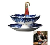 Umbrella Shaped Rotating Ceramic Tea Strainer, Blue & White Porcelain Tea Infuser, Heat Resistant Sieve with Base, for Kung Fu Tea, Loose Leaf Herbal Coffee Brewing, Oriental Decor Gift (Blue)