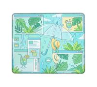 Umbrella Small Mouse Pad, Summer Tropical Leaves Glasses Summer Teal Square Rubber Non Slip Portable Mini Desk Mousepad Accessories for Office Home Computer Laptop Square 8x10 Inch