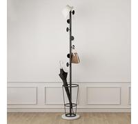 Umbrella stand-Indoor Umbrella Stand with Hooks, Coat Rack with Umbrella Holder, Marble Base, Stable and Firm, for Living Room Bedroom Office,（C,Black+white）