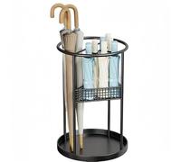 Umbrella stand, square umbrella stand, round umbrella stand made of wicker, metal commercial umbrella stand, stand heavy duty storage with removable drip tray for home office corridor foyer(Black)