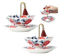 Umbrella Tea Infuser, 2026 Upgraded Tea Umbrella Diffuser, Ceramic Tea Strainer, Chinese Blue & White Porcelain Loose Leaf Filter with Rotating Design for Kung Fu/Coffee/Brewing (Red+Red)