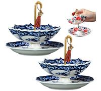Umbrella Tea Infuser, 2026 Upgraded Tea Umbrella Diffuser, Ceramic Tea Strainer, Chinese Blue & White Porcelain Loose Leaf Filter with Rotating Design for Kung Fu/Coffee/Brewing (Blue+Blue)