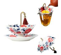 Umbrella Tea Infuser & Strainer - Ceramic Diffuser for Loose Leaf, Fine-Pore Filter with Stand, Blue and White Porcelain Traditional Gongfu Accessories