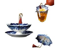 Umbrella Tea Infuser & Strainer - Ceramic Diffuser for Loose Leaf, Fine-Pore Filter Without Stand, Blue and White Porcelain Traditional Gongfu Accessories