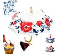 Umbrella Tea Infuser with Creative Ceramic Tea Strainer - Decorative Umbrella Shape Tea Filter Set with Detailed Carvings, Leak Prevention & Vivid Appearance, Ideal Tea Lovers Gift (Red-Single)