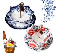 Umbrella Tea Infuser with Creative Ceramic Tea Strainer - Decorative Umbrella Shape Tea Filter Set with Detailed Carvings, Leak Prevention & Vivid Appearance, Ideal Tea Lovers Gift (2PCS Red+Blue Set)