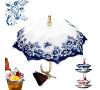 Umbrella Tea Infuser with Creative Ceramic Tea Strainer - Decorative Umbrella Shape Tea Filter Set with Detailed Carvings, Leak Prevention & Vivid Appearance, Ideal Tea Lovers Gift (Blue-Single)