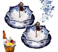 Umbrella Tea Infuser with Creative Ceramic Tea Strainer - Decorative Umbrella Shape Tea Filter Set with Detailed Carvings, Leak Prevention & Vivid Appearance, Ideal Tea Lovers Gift (2PCS Blue-Set)