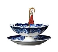 Umbrella Tea Infuser with Matching Base Chinese Blue & White Porcelain Fine-Pore Tea Filter Traditional Oriental Kung Fu for Brewing (Celadon Set) (B)