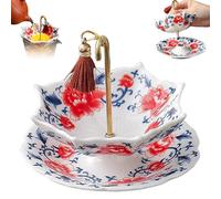 Umbrella Tea Strainer, Ceramic Umbrella Tea Infuser & Strainer - Cute Blue and White Porcelain Loose Leaf Tea Filter - Traditional Chinese Tea Set Accessory for Home Decor and Gifts (Red)