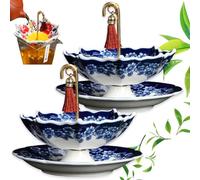 Umbrella Tea Strainer, Decorative Tea Filter Infuser Set, Traditional Chinese Styles Ceramic Filter Umbrella Shape for Experience Filter Residues Kung Fu Filters Table Accessory Home Decor (2Pcs Blue)