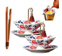 Umbrella Tea Strainer, Decorative Tea Filter Infuser Set with Stunning Ceramic Tea Strainer, Lightweight, for Experience Filter Residues Kung Fu Filter Table Accessory Home Décor (Red*2)