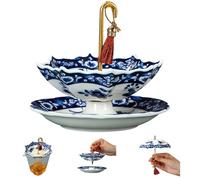 Umbrella Tea Strainer, Porcelain Umbrella Tea Strainer Chinese Blue & White with Stunning Ceramic Leak Prevention, Well Crafted and Detailed Carvings Vivid Appearance (Blue)