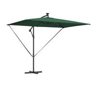 vidaXL Cantilever Banana Parasol - Polyester & Aluminium, LED Strip - Green 294 x 200 x 254 cm